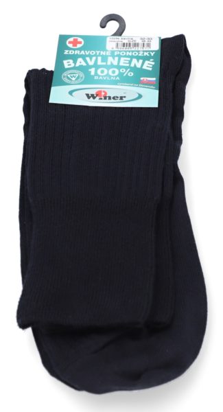 Zdravotné ponožky, 100% bavlna, 48-49, čierne
