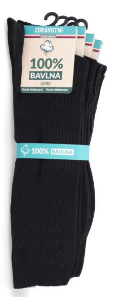 Bavlnené ponožky zdravotné, 100% bavlna, rebrované, 47-50, čierne