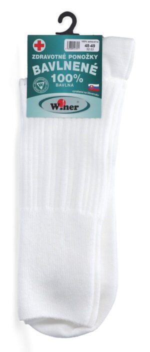 Zdravotné ponožky, 100% bavlna, 48-49, biele