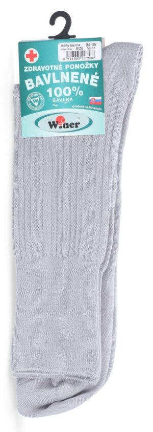 Zdravotné ponožky, 100% bavlna, 50-51, sivé Winer