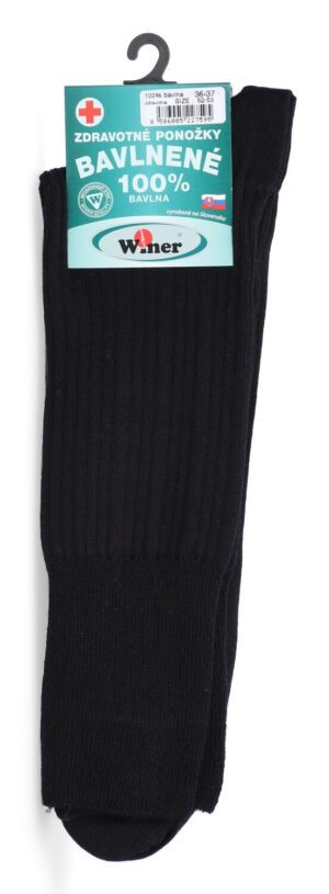 Zdravotné ponožky, 100% bavlna, 52-53, čierne