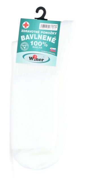Biele tenké zdravotné ponožky, 100% bavlna, 42-43, opuch nôh