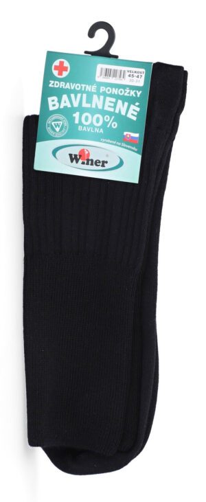 Zdravotné ponožky, 100% bavlna, čierne pre opuchnuté nohy